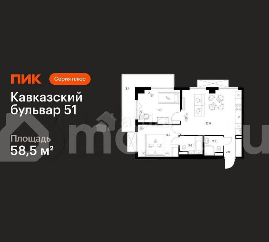 2-комн. квартира, 58.5 м2, 10/24 эт. Москва - изображение 1