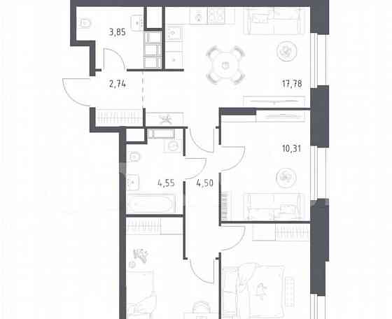 3-комн. апарт-ы, 64.3 м2, 20/23 эт. Москва