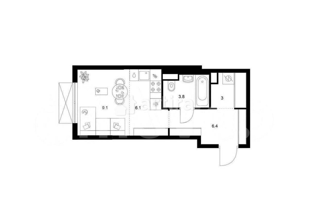 Студия, 28.4 м2, 16/24 эт. Москва - изображение 1