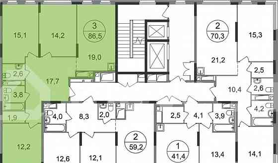 3-комн. квартира, 86.5 м2, 17/17 эт. Москва