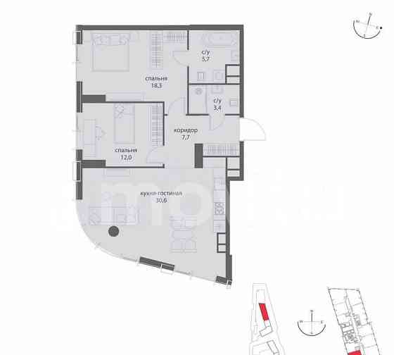 2-комн. квартира, 77.7 м2, 13/50 эт. Москва