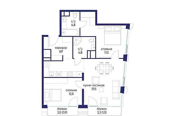 2-комн. квартира, 77.72 м2, 14/24 эт. Москва