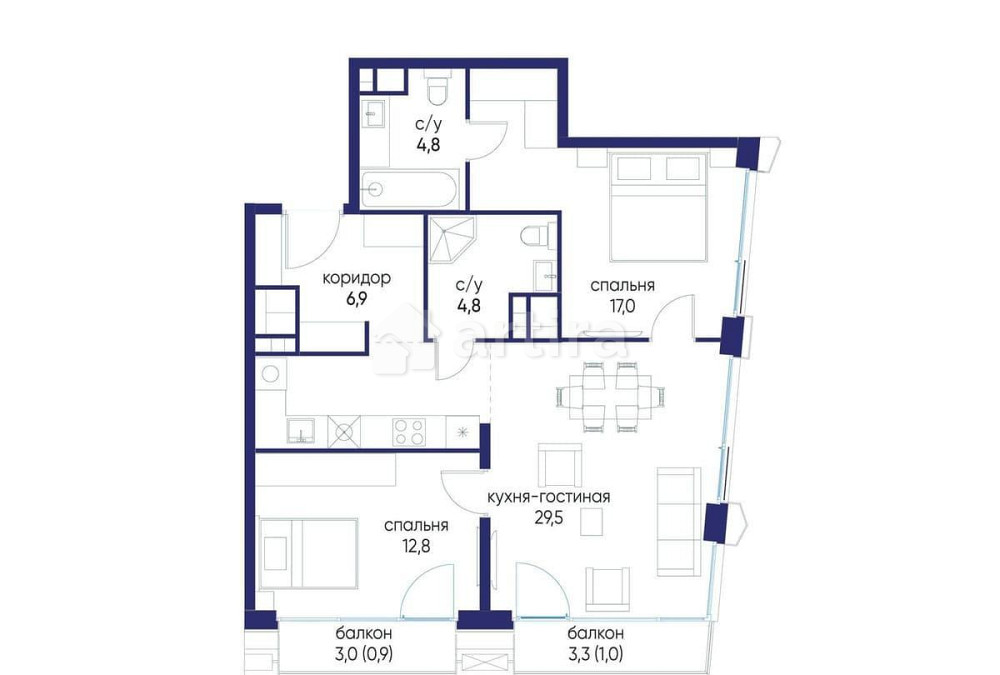 2-комн. квартира, 77.72 м2, 14/24 эт. Москва - изображение 1