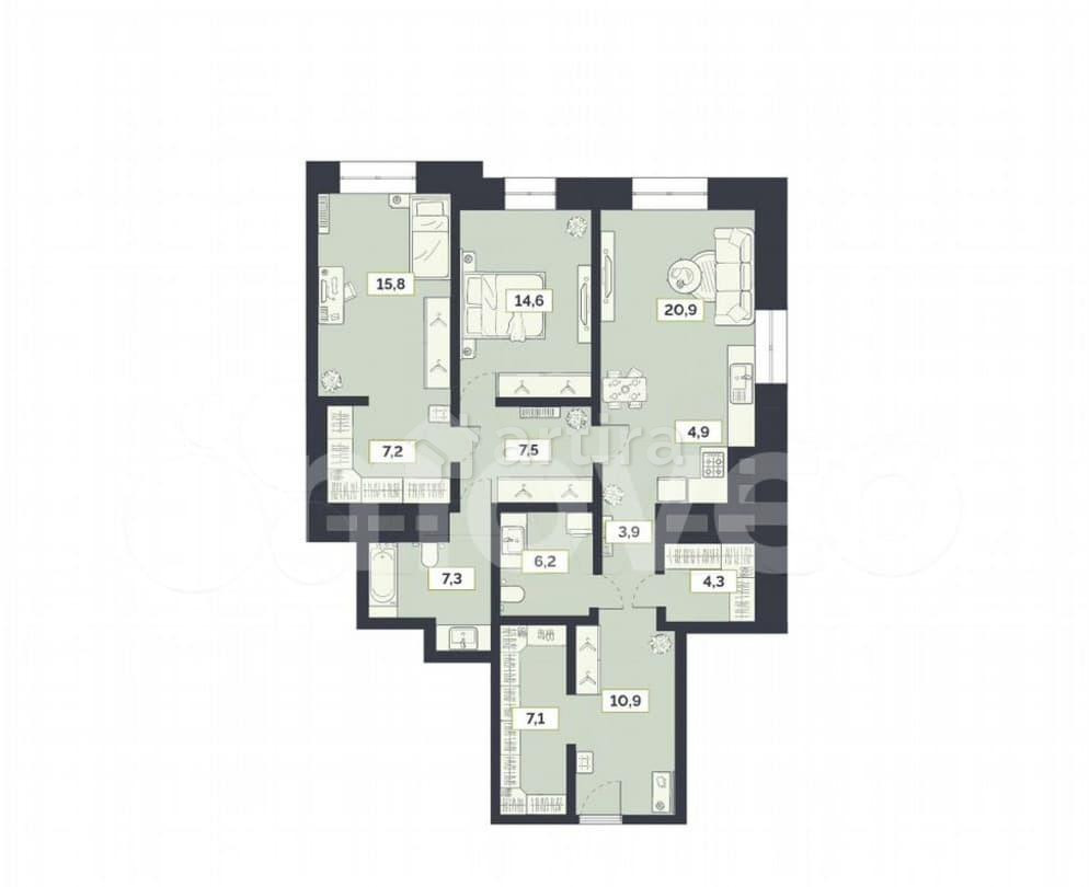 3-комн. квартира, 110.7 м2, 13/27 эт. Москва - изображение 1