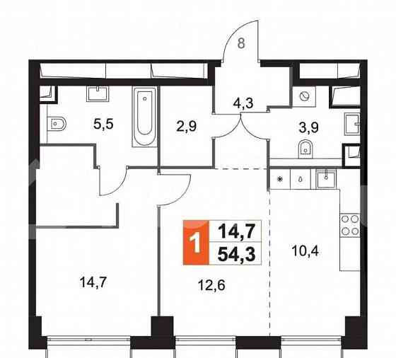 1-комн. квартира, 54.3 м2, 7/43 эт. Москва