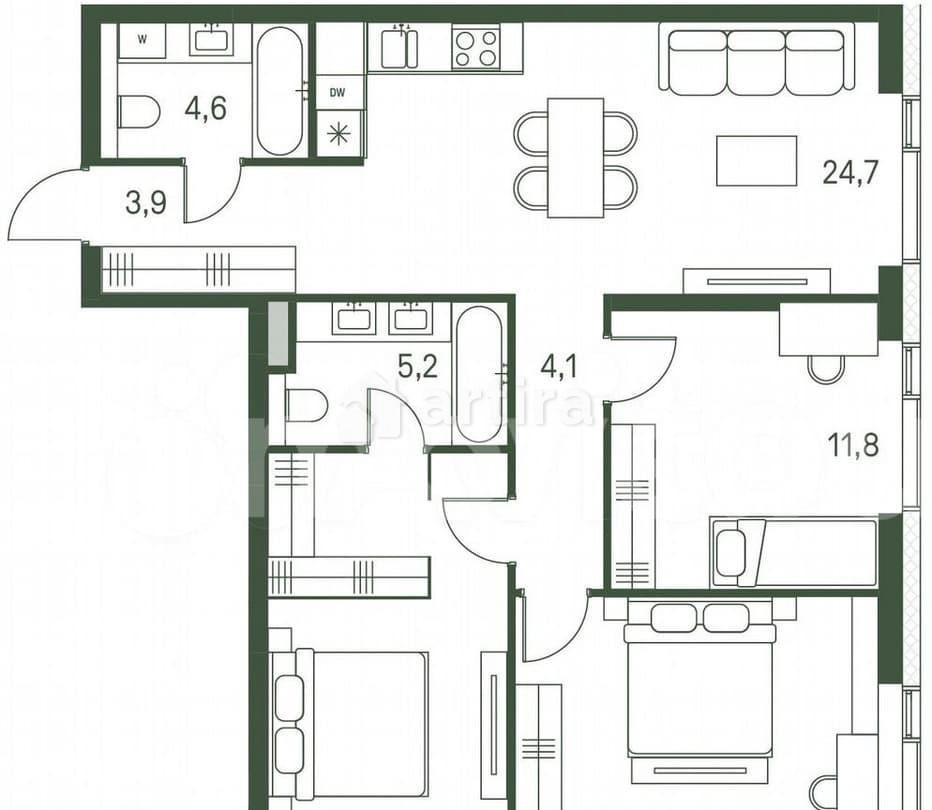 3-комн. квартира, 83 м2, 28/30 эт. Москва - изображение 5
