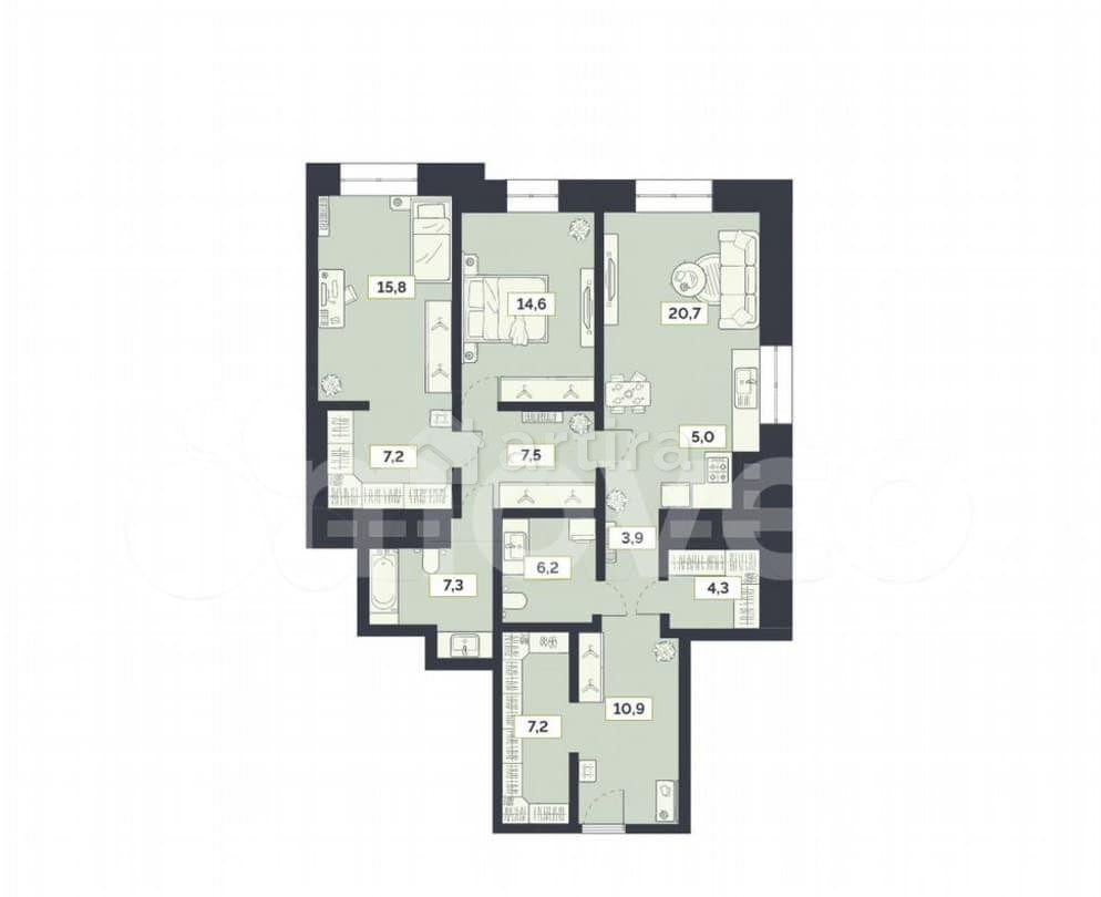3-комн. квартира, 110.6 м2, 23/27 эт. Москва - изображение 1