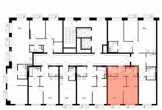 1-комн. квартира, 37.7 м2, 2/19 эт. Москва