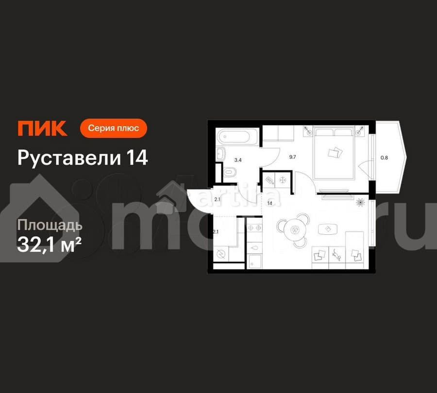 1-комн. квартира, 32.1 м2, 5/21 эт. Москва - изображение 1