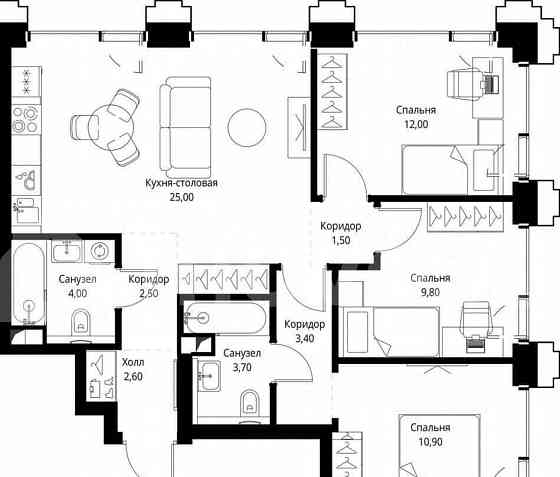 3-комн. квартира, 75.4 м2, 22/45 эт. Москва