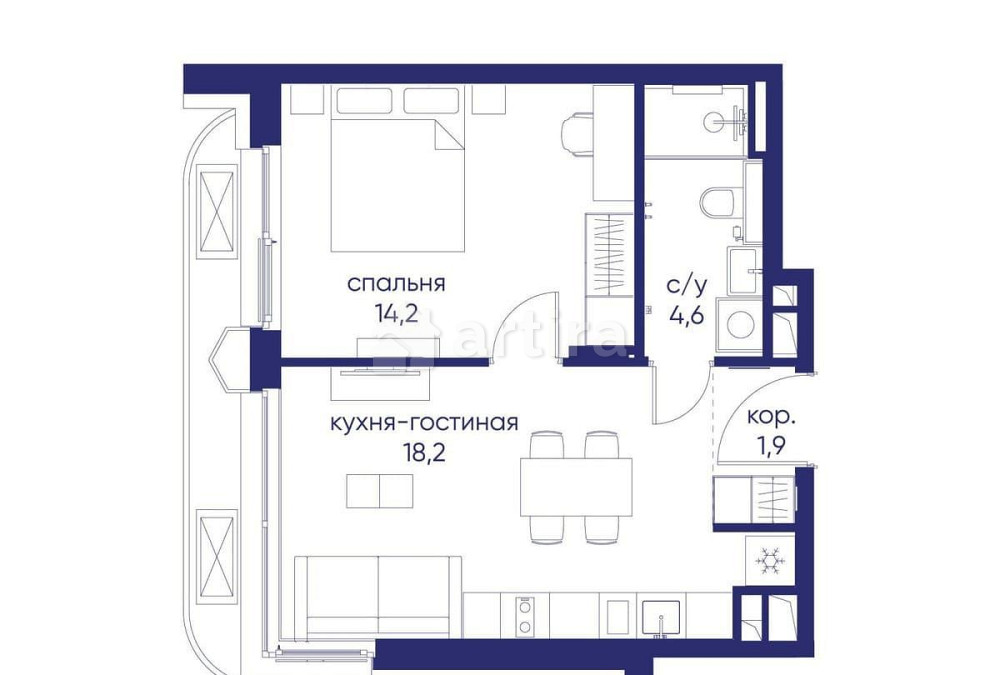 1-комн. квартира, 38.92 м2, 3/12 эт. Москва - изображение 17