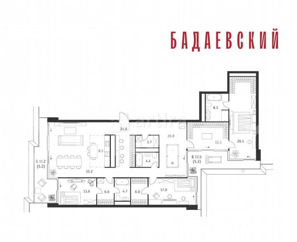 5-комн. квартира, 207.5 м2, 11/18 эт. Москва - изображение 1