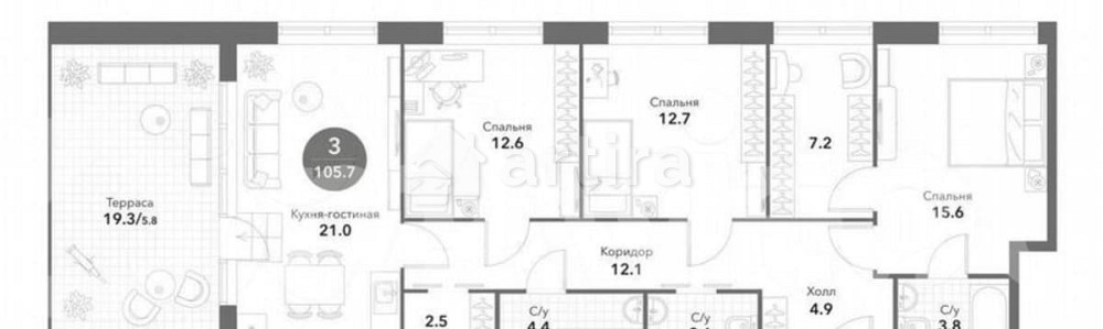 4-комн. квартира, 105.7 м2, 8/21 эт. Москва - изображение 5