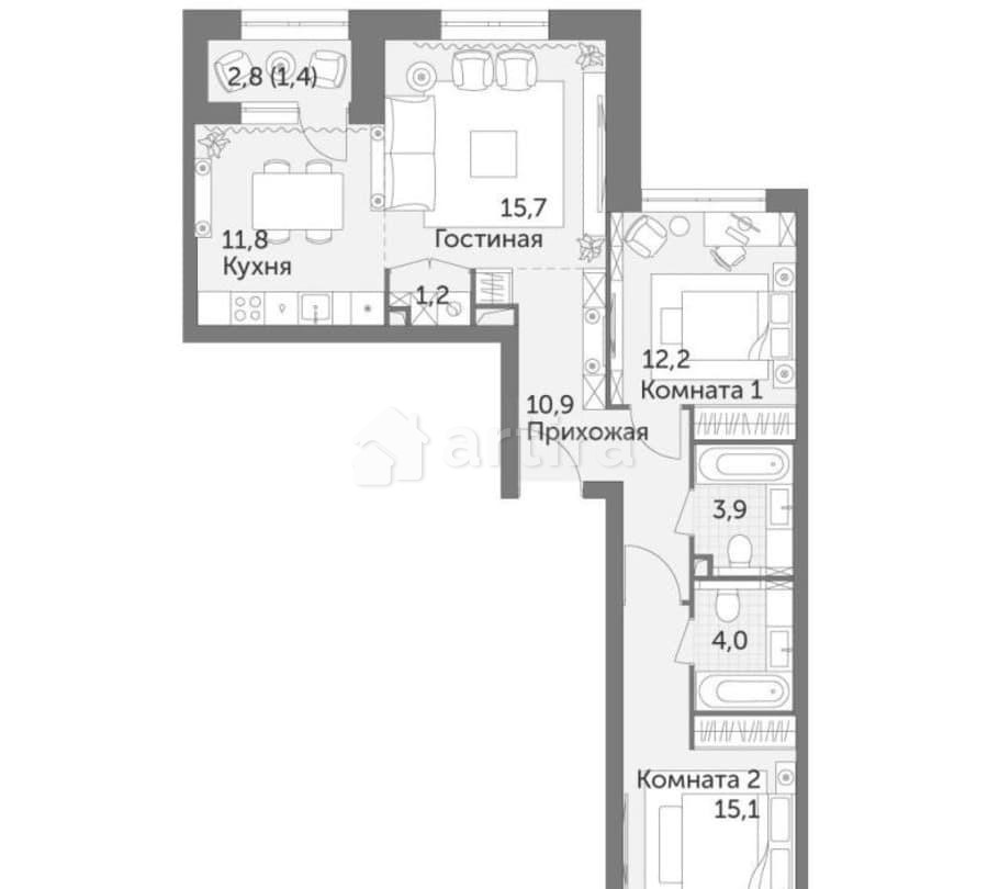 3-комн. квартира, 76.2 м2, 4/28 эт. Москва - изображение 19