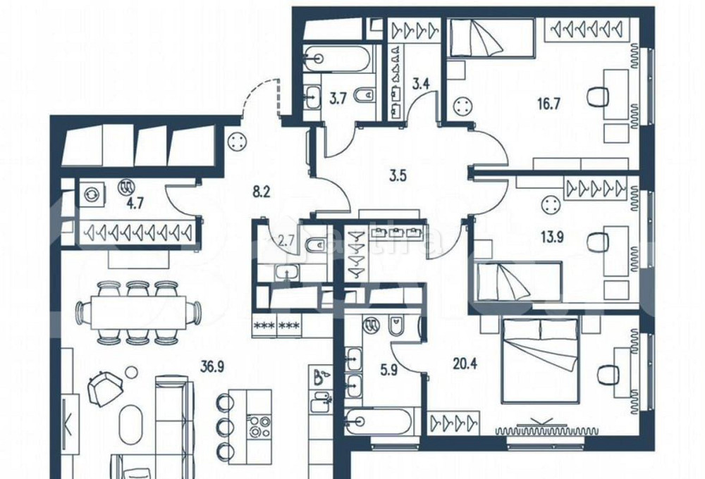4-комн. квартира, 124.1 м2, 20/21 эт. Москва - изображение 1