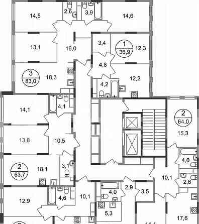 2-комн. квартира, 55.7 м2, 15/17 эт. Москва