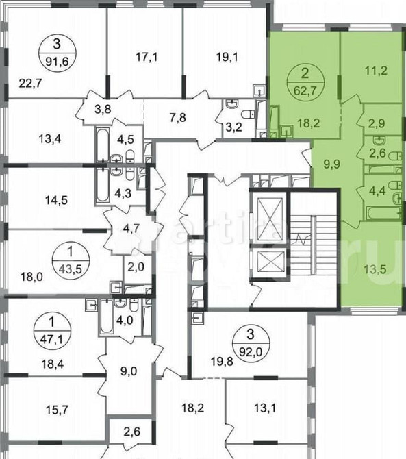 2-комн. квартира, 62.7 м2, 6/17 эт. Москва - изображение 4