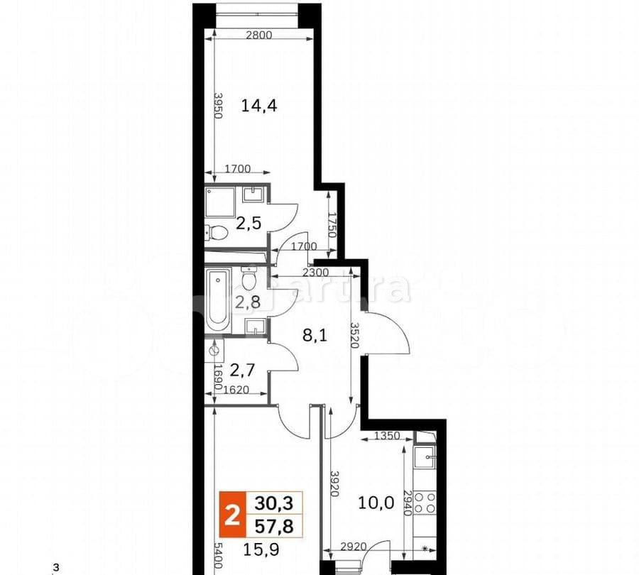 2-комн. квартира, 57.8 м2, 18/42 эт. Москва - изображение 4