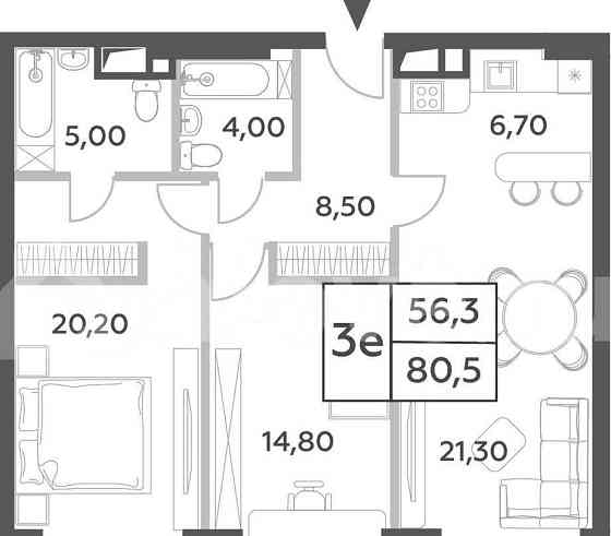 3-комн. пентхаус, 80.5 м2, 38/52 эт. Москва