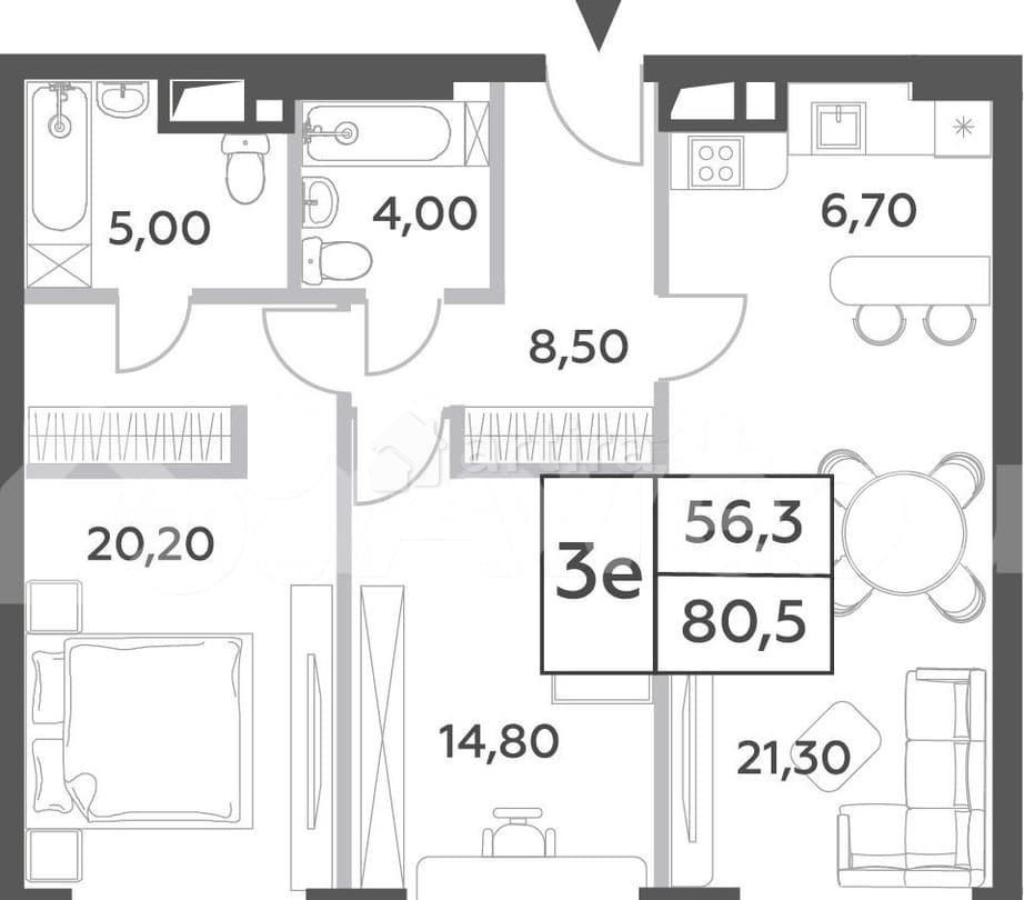 3-комн. пентхаус, 80.5 м2, 38/52 эт. Москва - изображение 1