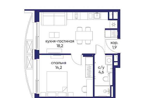 1-комн. квартира, 38.92 м2, 2/12 эт. Москва