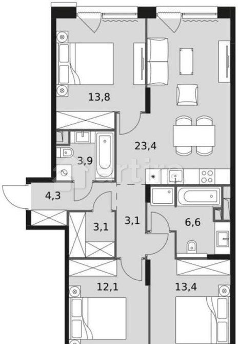 3-комн. квартира, 84.3 м2, 10/17 эт. Москва - изображение 10