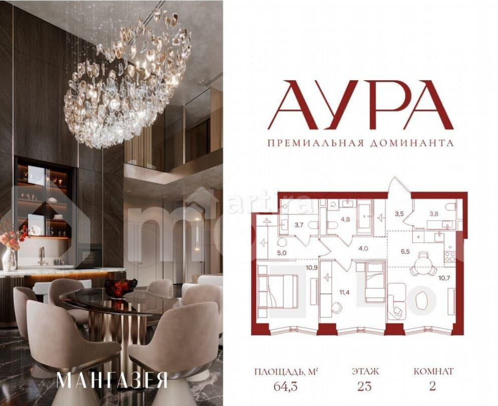 2-комн. пентхаус, 64.3 м2, 23/42 эт. Москва - изображение 1