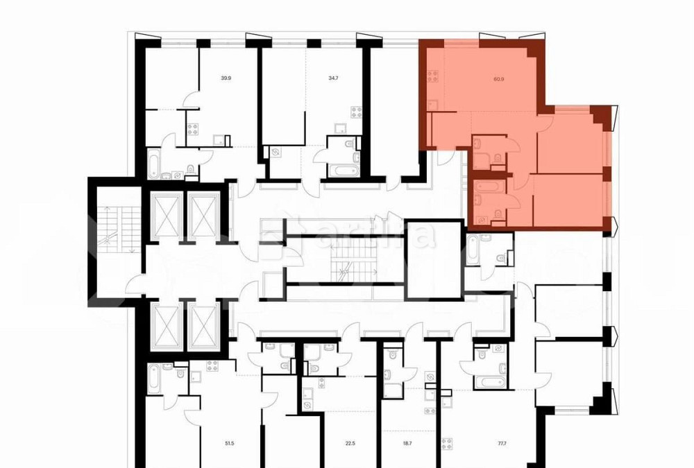 2-комн. квартира, 60.9 м2, 37/38 эт. Москва - изображение 3