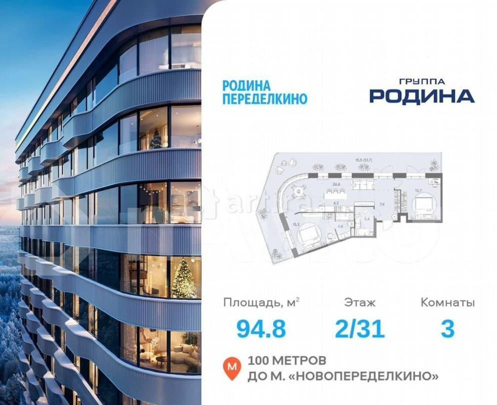 3-комн. квартира, 94.8 м2, 2/31 эт. Москва - изображение 1