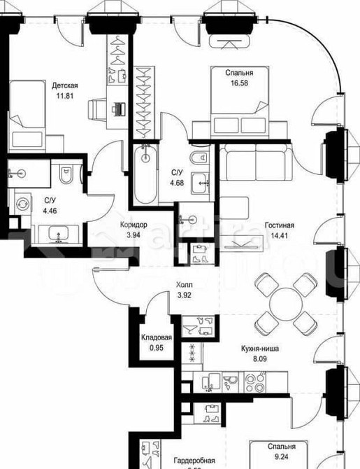 3-комн. квартира, 83.6 м2, 10/52 эт. Москва - изображение 3