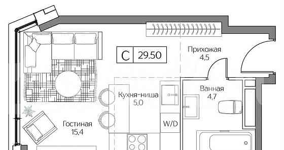 Студия, 29.5 м2, 15/27 эт. Москва