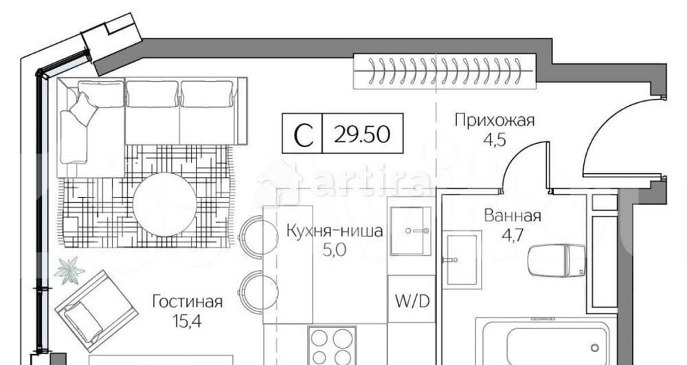 Студия, 29.5 м2, 15/27 эт. Москва - изображение 1