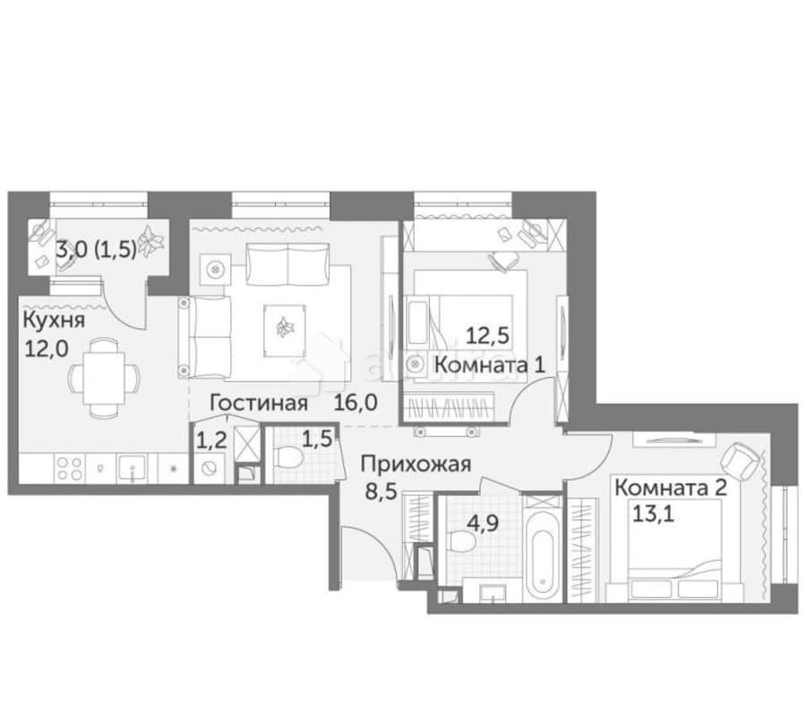 3-комн. квартира, 71.2 м2, 23/28 эт. Москва - изображение 10