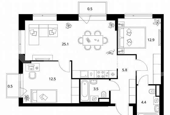 2-комн. квартира, 65.2 м2, 9/16 эт. Москва