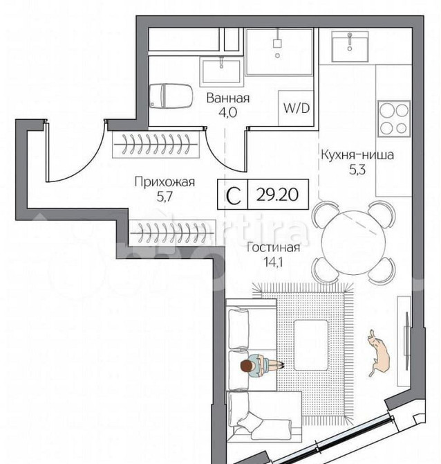 Студия, 29.2 м2, 11/27 эт. Москва - изображение 1