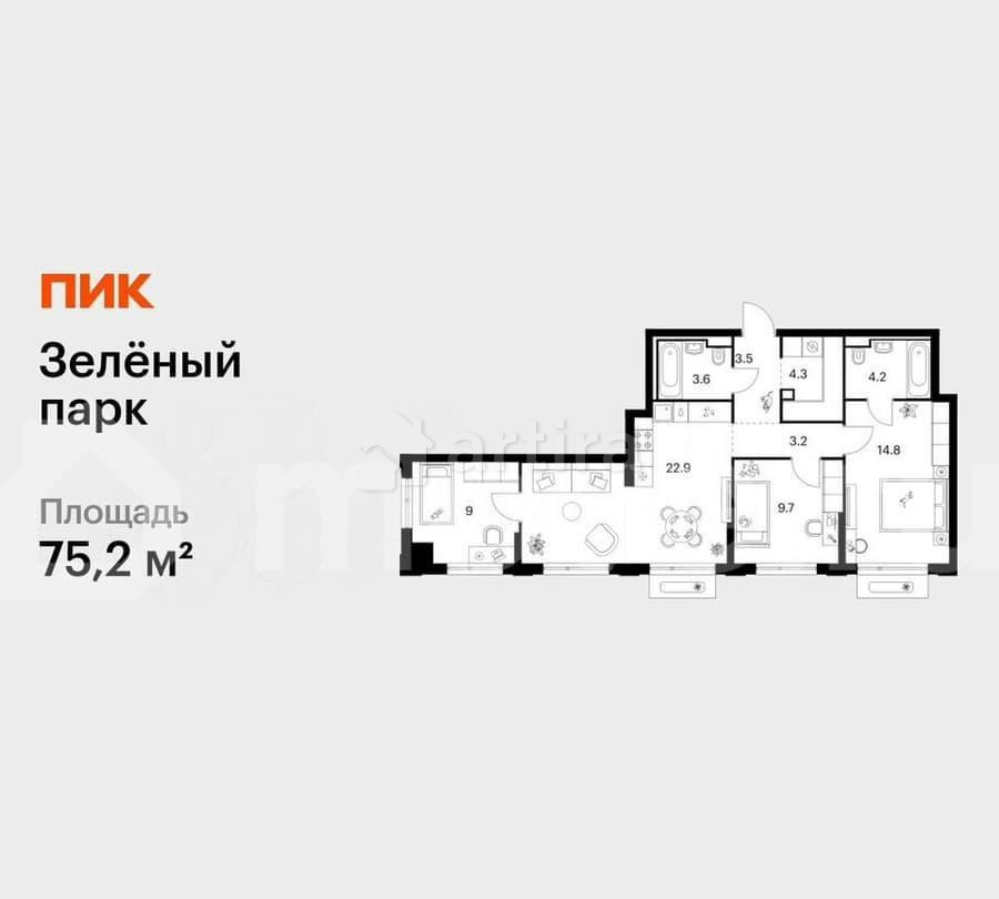 3-комн. квартира, 75.2 м2, 10/13 эт. Зеленоград - изображение 1