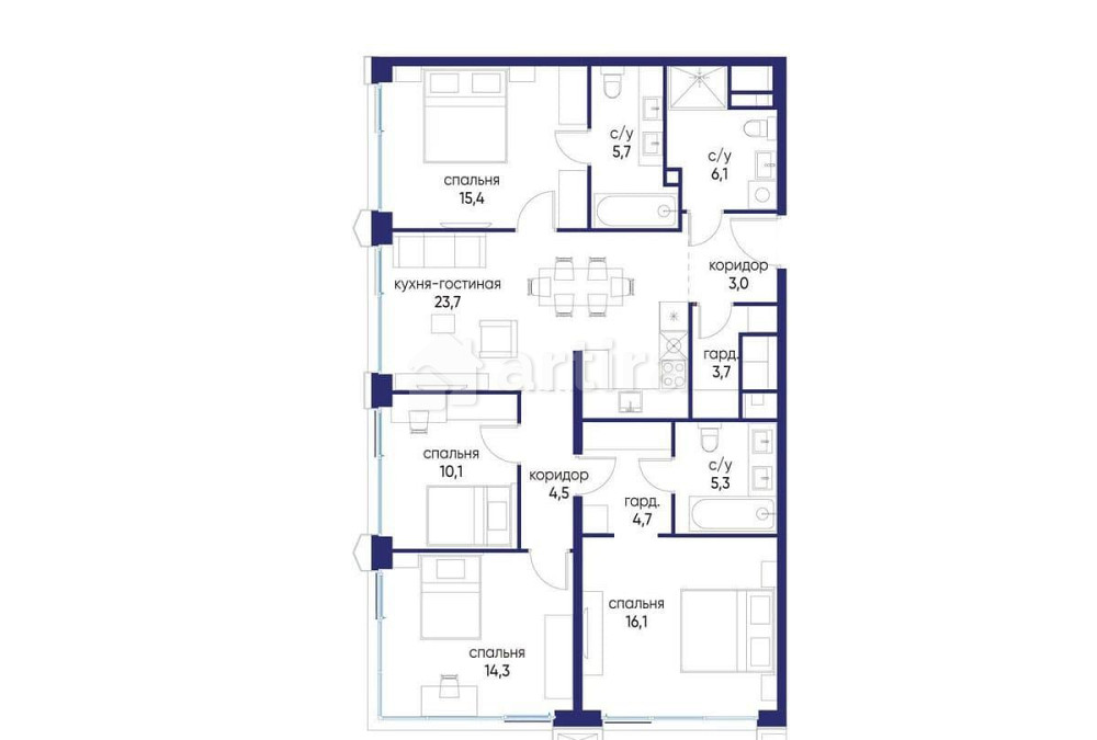 4-комн. квартира, 112.62 м2, 3/24 эт. Москва - изображение 1
