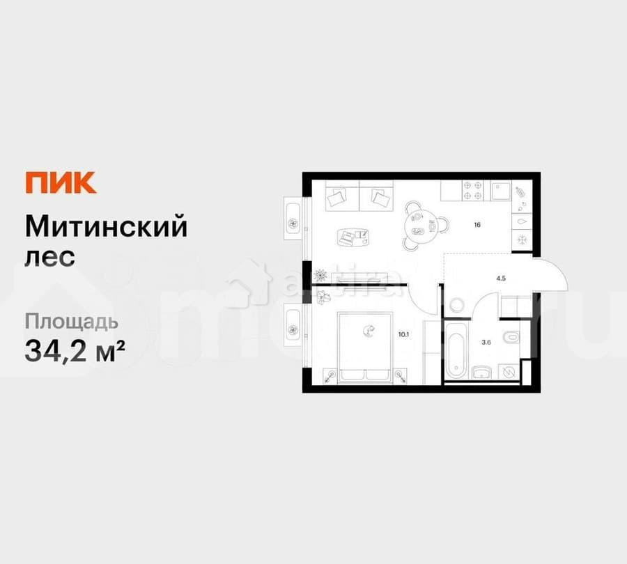 1-комн. квартира, 34.2 м2, 13/27 эт. Москва - изображение 1