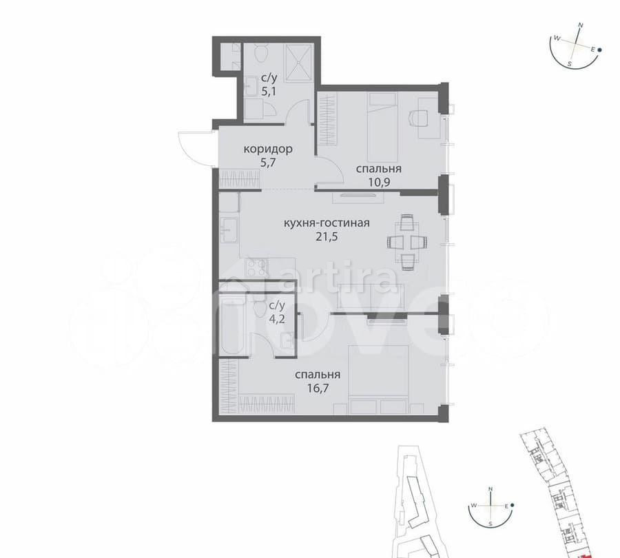 2-комн. квартира, 64.1 м2, 10/38 эт. Москва - изображение 2