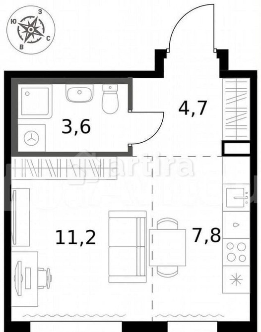 Студия, 27.3 м2, 18/24 эт. Москва - изображение 2