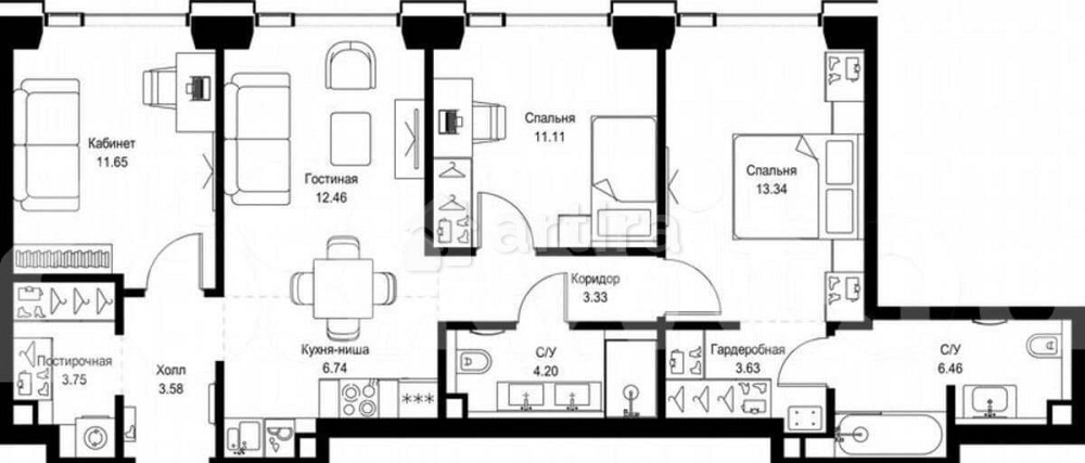 3-комн. квартира, 80.3 м2, 19/52 эт. Москва - изображение 7