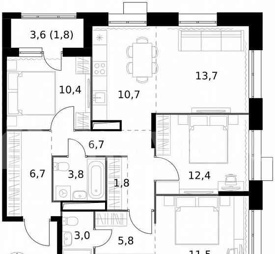 4-комн. квартира, 88.3 м2, 25/25 эт. Москва
