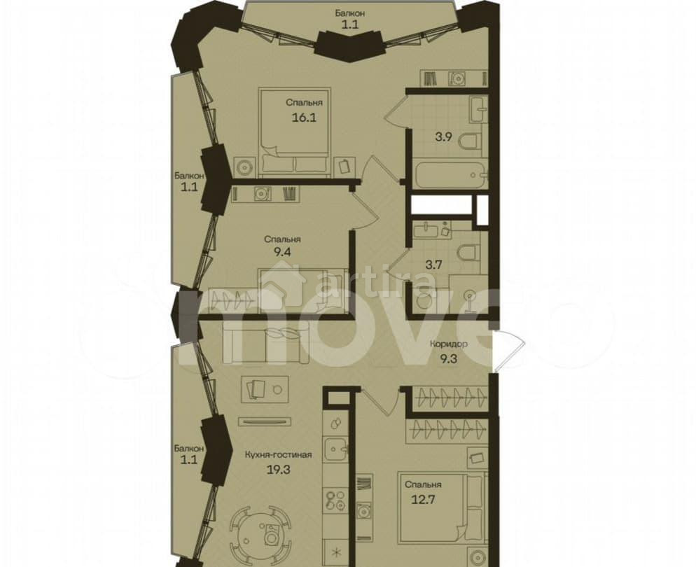 3-комн. квартира, 78.8 м2, 5/13 эт. Москва - изображение 1