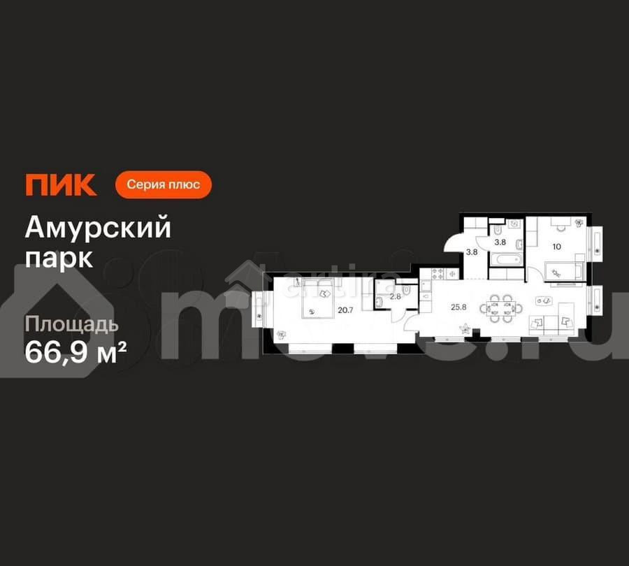 2-комн. квартира, 66.9 м2, 2/12 эт. Москва - изображение 1