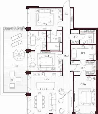 3-комн. квартира, 166.2 м2, 2/8 эт. Москва