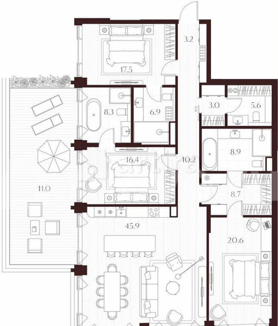 3-комн. квартира, 166.2 м2, 2/8 эт. Москва - изображение 5