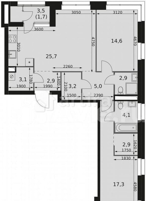 3-комн. квартира, 83.4 м2, 2/44 эт. Москва - изображение 2