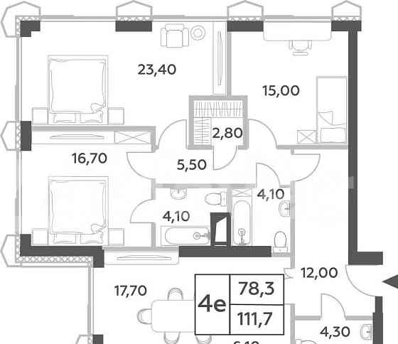 4-комн. пентхаус, 111.7 м2, 17/56 эт. Москва