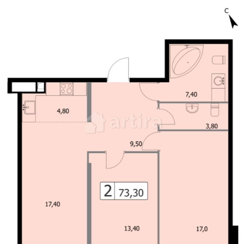 2-комн. квартира, 73.3 м2, 17/19 эт. Москва - изображение 12