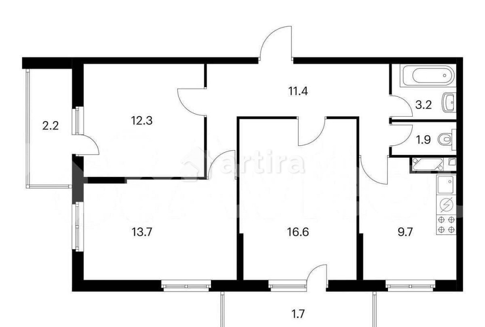 3-комн. квартира, 72.7 м2, 19/25 эт. Москва - изображение 1